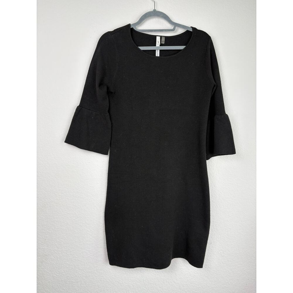 Sweater Dress Black Sz Small Knee Length Stretchy Gothic Bell Sleeve Minimalist